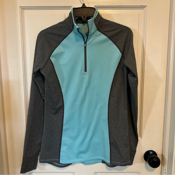 Noble Outfitters Athena Quarter Zip Shirt PulloverSz Small Aqua&Gray equestrian - Picture 3 of 14
